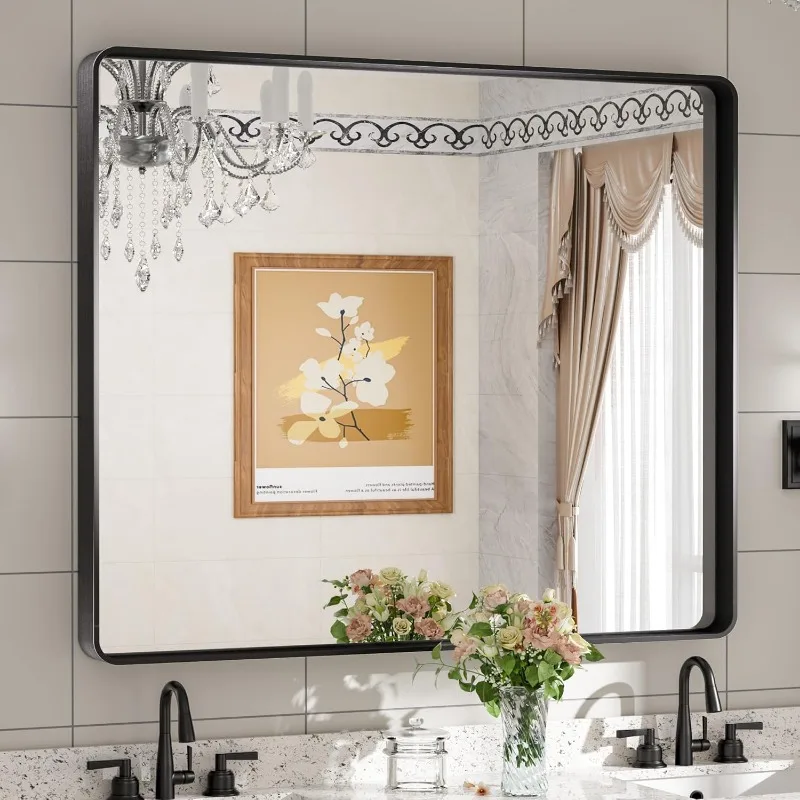 Framed Mirrors for Bathroom,42x36 Inch Modern Decorative Wall Mounted Rectangle Matte Framed Vanity Mirror (Horizontal/Vertical)