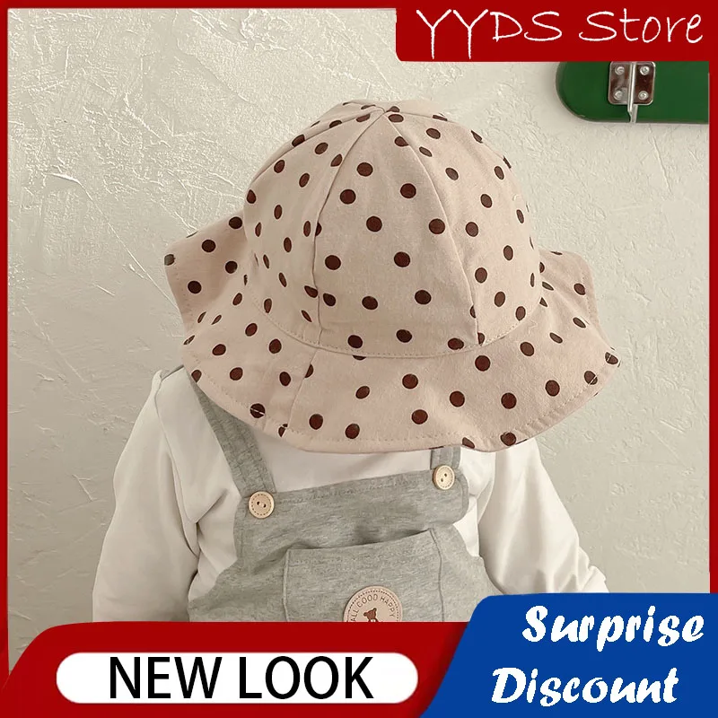 Baby Hat Simple Wave Point Sun Hat Pure Cotton Flat Top Fisherman Hat Foreign Cute Outdoor Sun Hat Girl Basin Hat Beach Hat