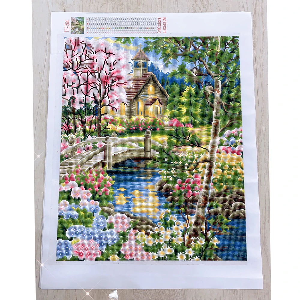 diamond painting diamond painting accessories EverShine 5D Diamond Embroidery House Rhinestone Kit Diamond Painting Tree Cross Stitch Scenery Spring Decoration