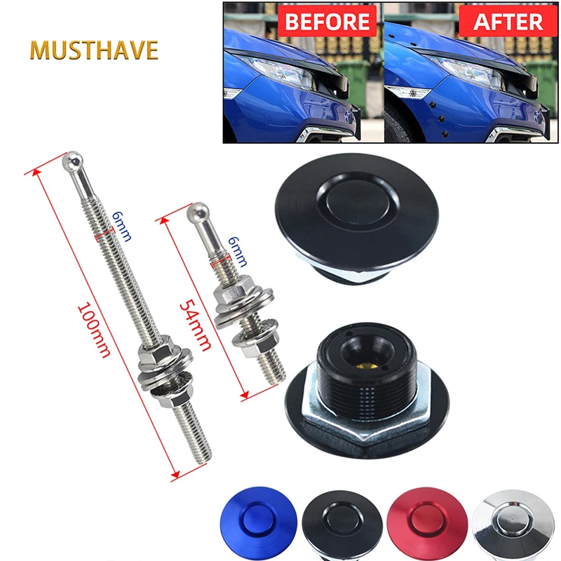 Universal 32mm/1.25" Push Button Billet Hood Pins Lock Clip Kit Engine Bonnets Lock Aluminum Car Quick Latch