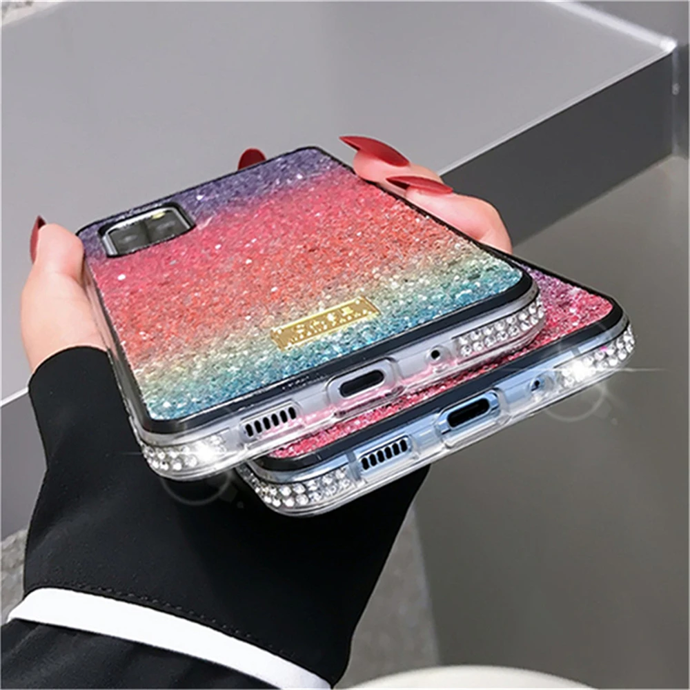 Luxury Shiny Rainbow Glitter Diamond Case For Samsung S22 Ultra S21 Plus S20 S10 Note 20 10 Bling Rhinestone Soft Silico_voghion.com