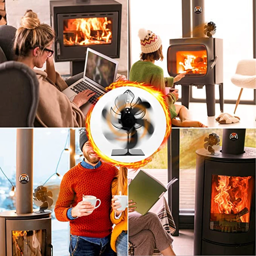 6 Blade Heat Powered Stove Fan Mini Fireplace Fan Log Wood Burner Eco-fan  Quiet Fireplace Fan Heater Efficient Heat Distribution