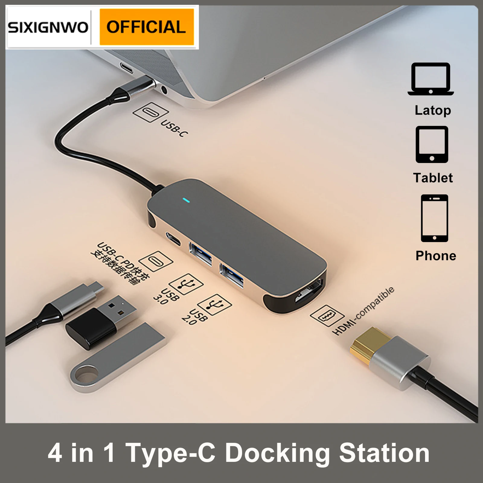 

SIXIGNWO 5Gbps USB C Hub Type C to HDMI-compatible USB Adapter Ethernet Port Docking Station for MacBook Air M1 M2 USB Splitter