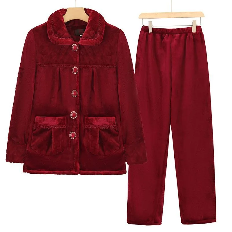 2023 New Pajamas Women Autumn Winter Flannel Loungewear Suit Thermal Underwear Plus Velvet Padded Sleepwear Warm Homewear