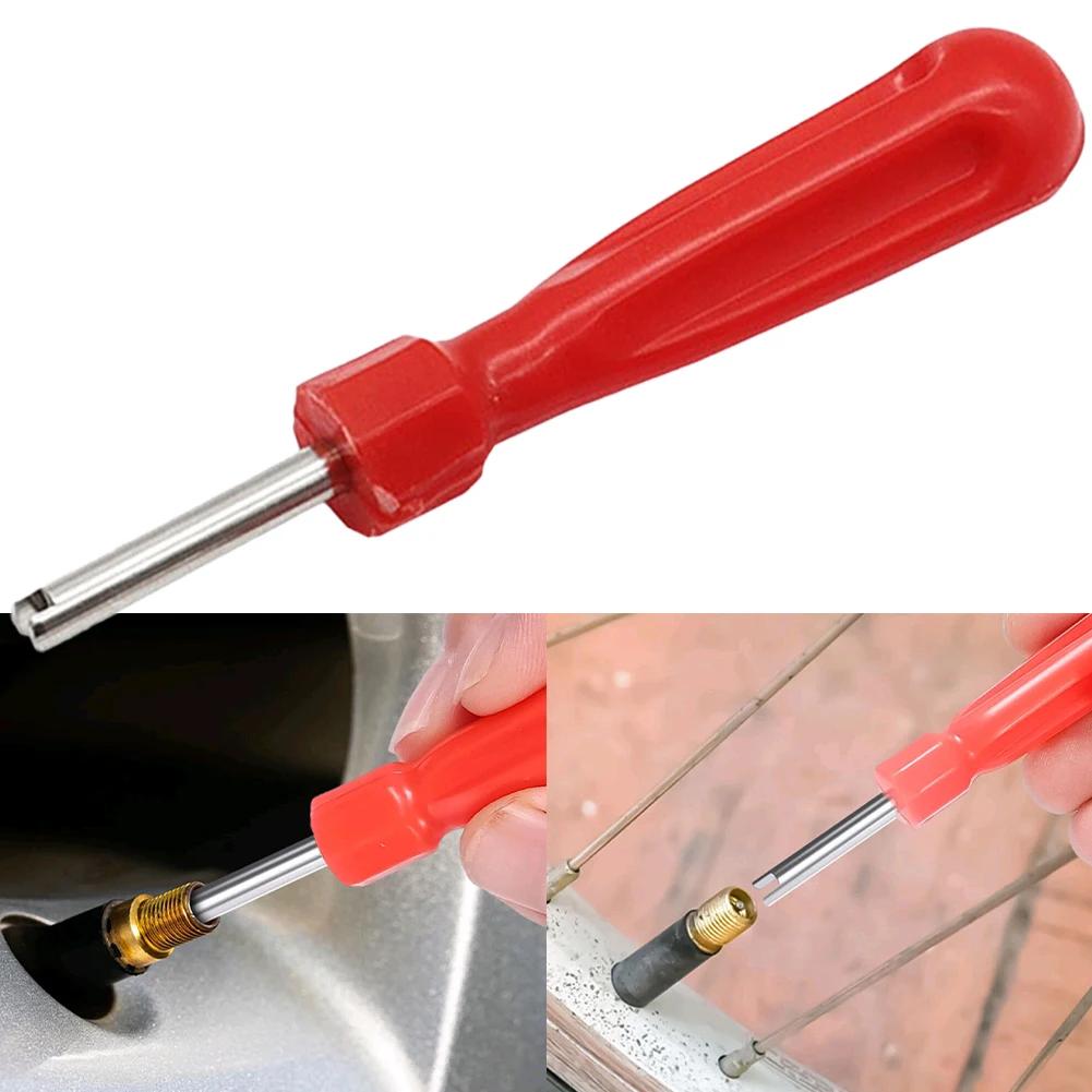 1pc Red Car Tire Valve Core Removal Tool Wrench Universal Tyre Repair Kit Plastic & Steel Spanner For All Standard Valve-Cores