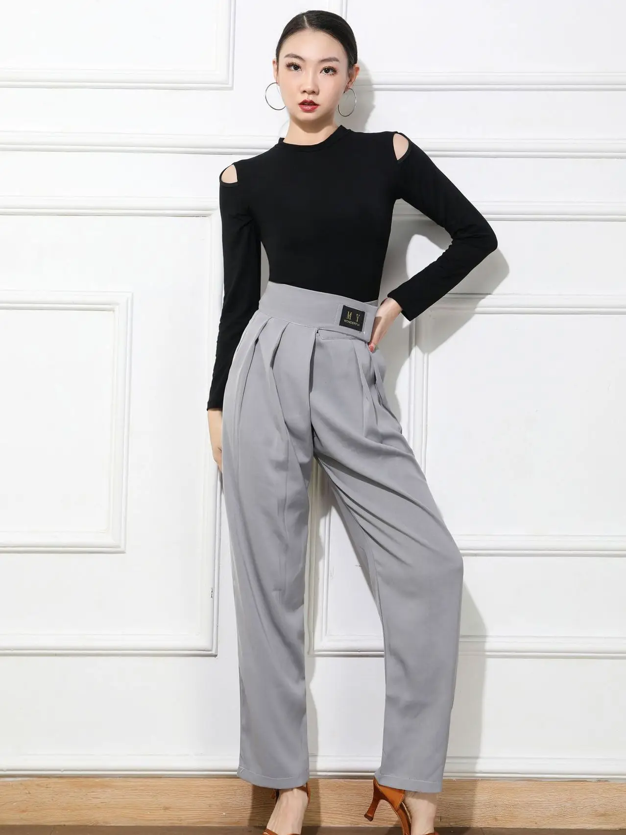 Solid Color Modern Latin Dance Practice Pants Belly Costume Classical High Waist Competition Line trousers Women Ballroom Jazz