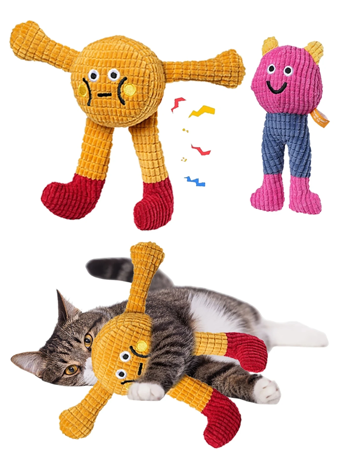 Cute Squeaky Cat Dog Chew Toy for Teeth Cleaning Interactive Self Play Durable Biting Pet Fun