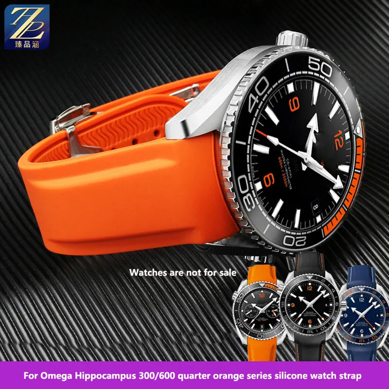 Cinturino In Silicone Adatto Per Omega Omega Ippocampo 300/600 Quarter Orange Ocean Universe Series Cinturino In Gomma 20Mm 22Mm