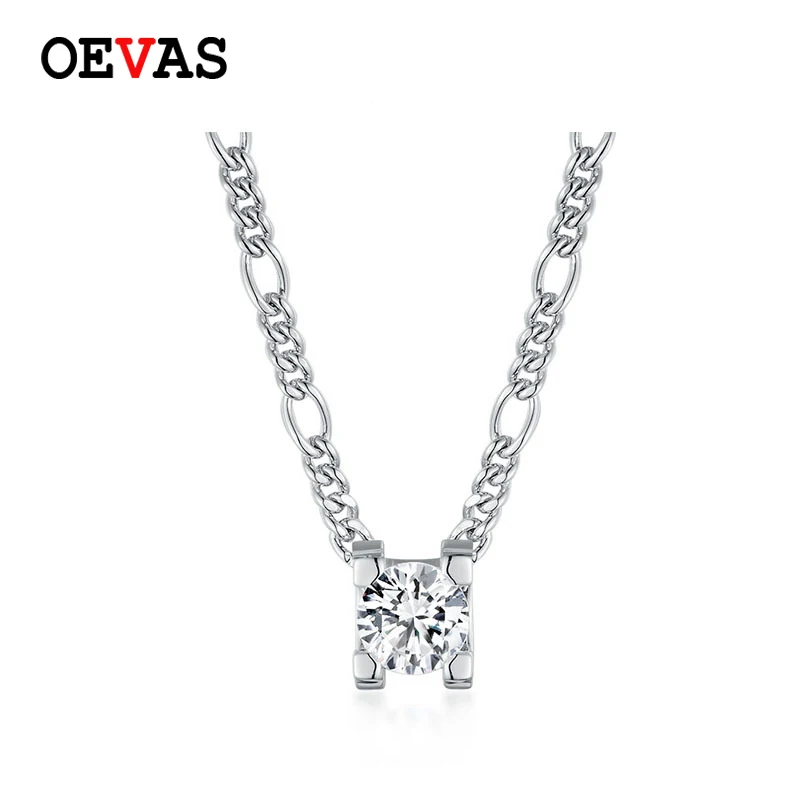 

OEVAS 8MM 2 Carat Real Moissanite 50CM Adjustable Pendant Necklace 100% 925 Sterling Silver Fine Jewelry For Women Party Gifts