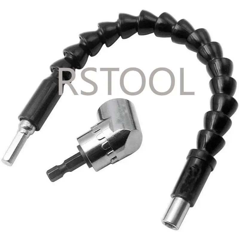 Right 105 degree Angle Drill and Flexible Shaft Bit Kit Extension Screwdriver Bit Holder for 1/4