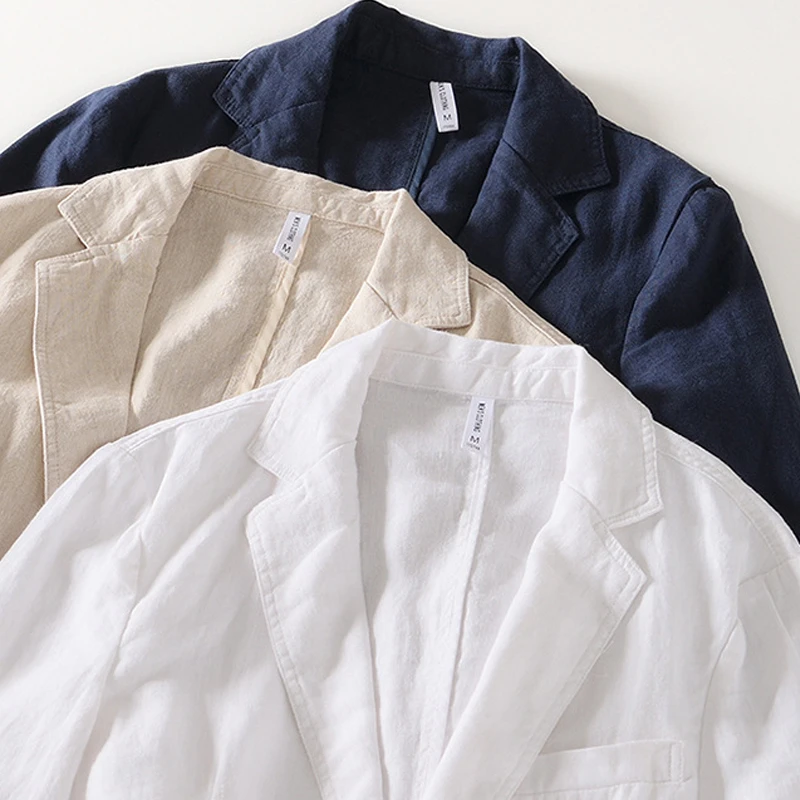 White Linen Jacket Casual Coat Men Summer Slim Fit Busines Two Buttons
