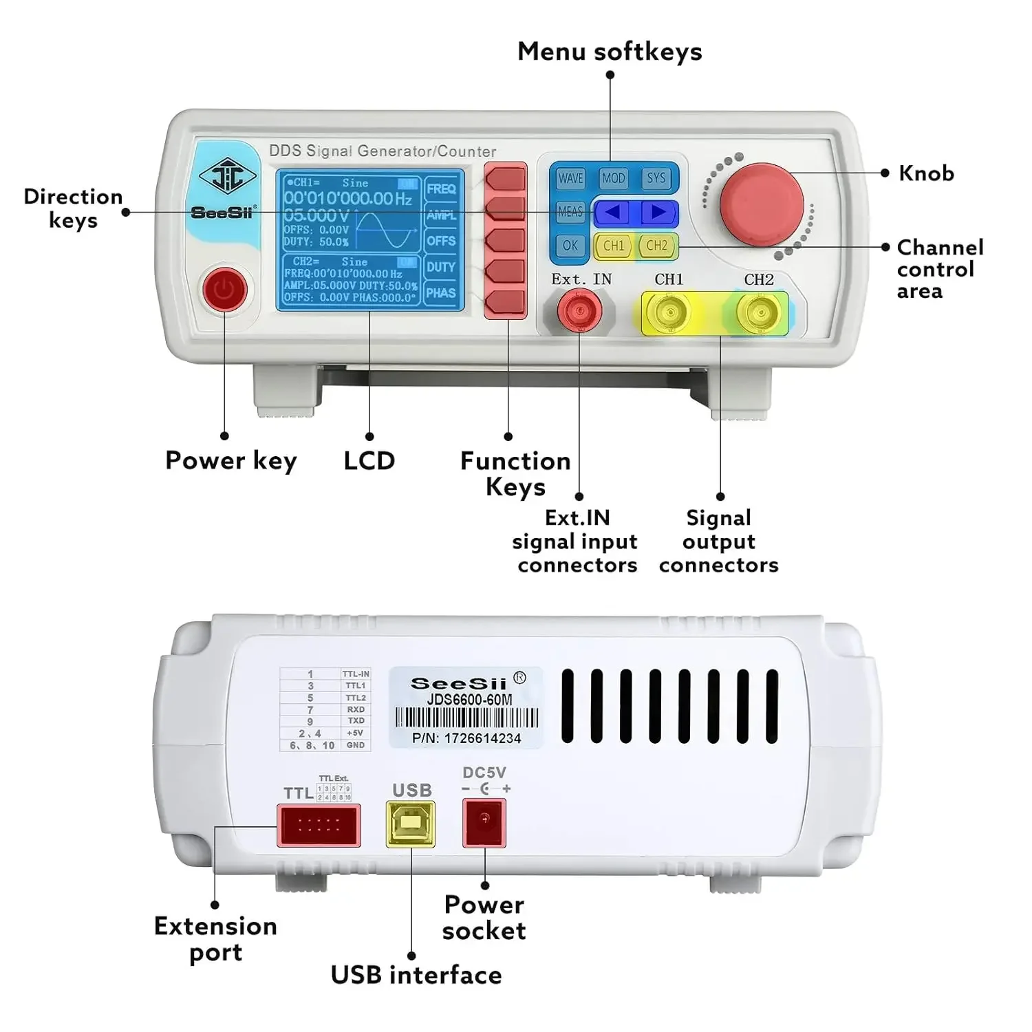 Professional DDS Signal Generator Counter 60MHz High Precision 200MSa/s Dual-Ch