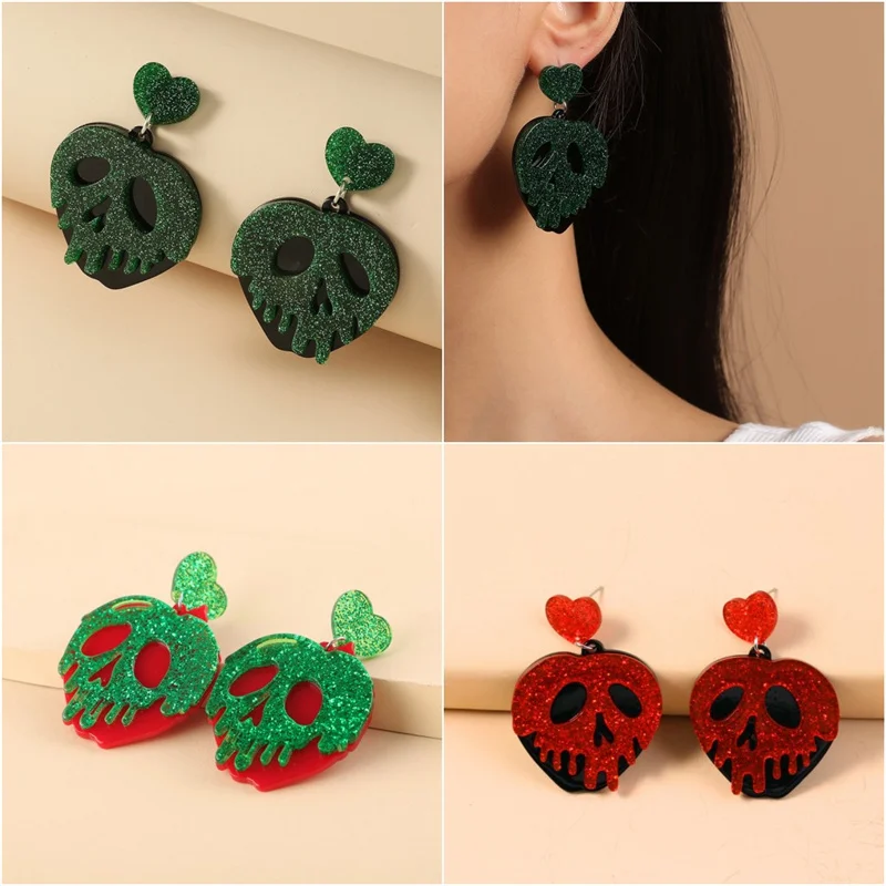 

Halloween Party Heart Hollow Skull Earrings For Women Fashion Funny Statement Dangle Earrings Retro Acrylic Charm Jewelry Gift