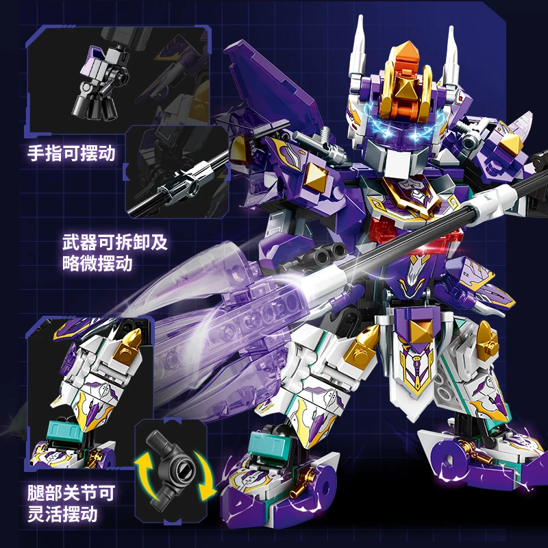 Mecha Warrior Building Blocks Super Hero Purple Robot DIY Assembly Figure Boy Bi