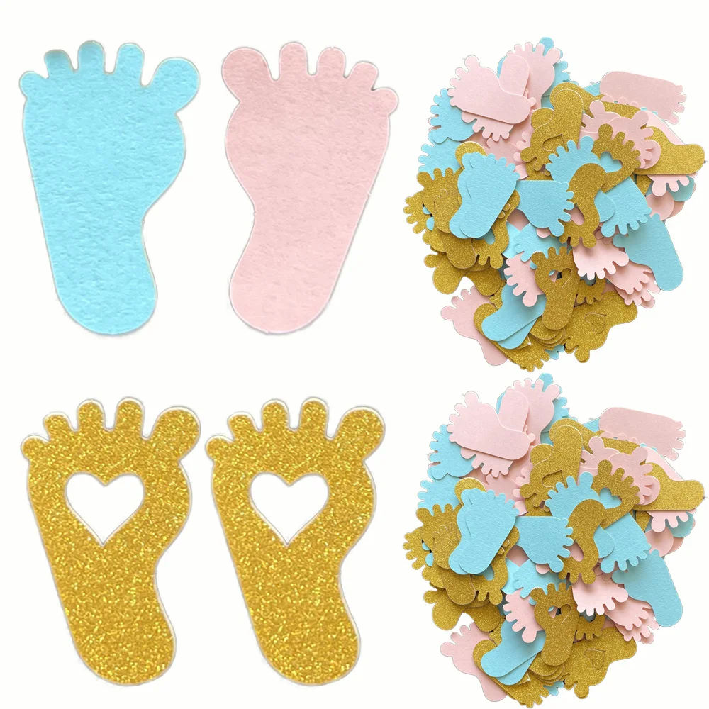 

200pcs Footprint Baby Shower Confetti for Gender Reveal Party Table Decorations Pink Blue & Gold Home Kids Birthday Confetti