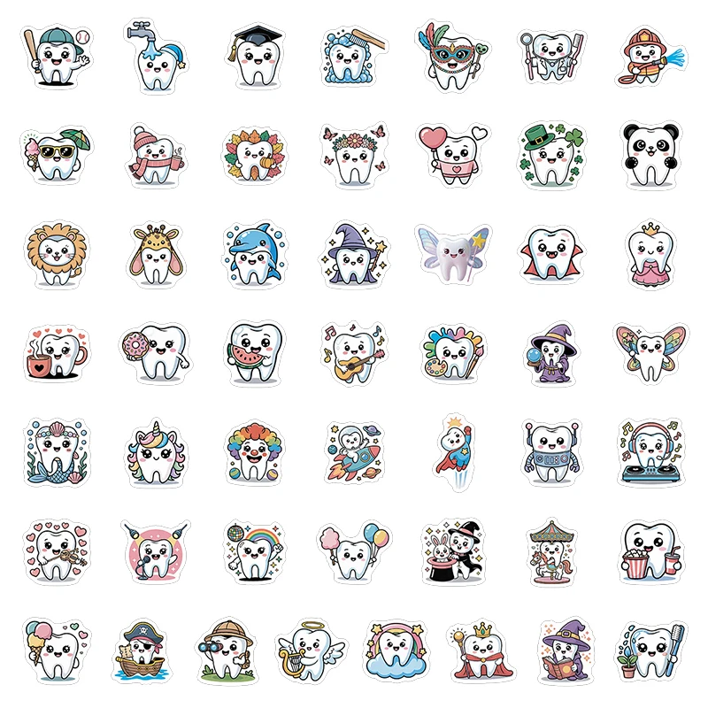 100PCS 재미 있은 치아 패턴 낙서 스티커 DIY 장식 데칼 노트북 전화 기타 물병 수하물 헬멧 노트북 장난감