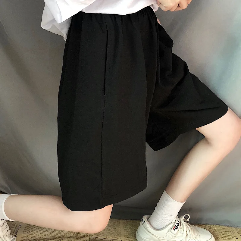 

Summer Gray Shorts Women Fashion Ladies Elastic Waists Short Pants High waist Streetwear Wide-leg Oversize Simple Unisex Short