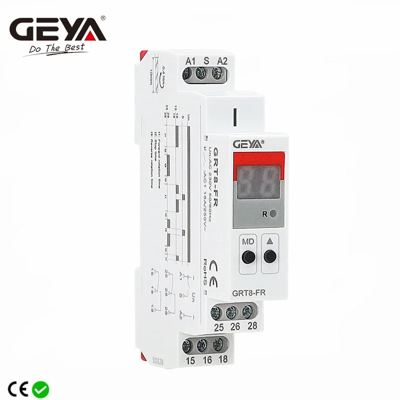 

GEYA GRT8-FR Forward and Reverse Control Time Relay Motor Protector Relay AC230V AC/DC12~240V 16A 2SPDT Digital Version