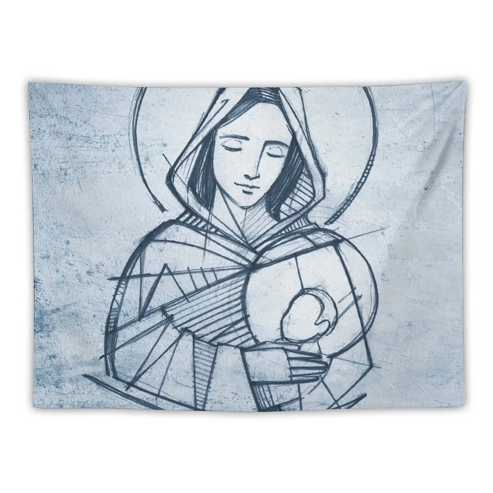 

New Virgin Mary and baby Jesus hand drawn pencil illustration Tapestry Tapestry Wall Hanging Carpet On The Wall Cute Room Things