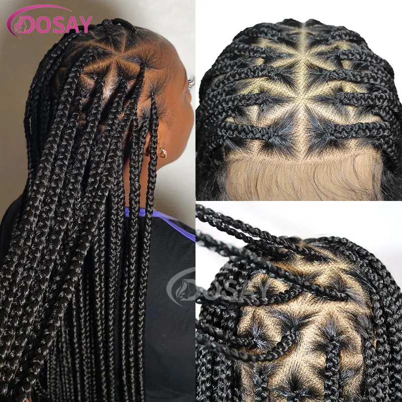 

26" Full Lace Frontal Wigs For Women Triangle Shape Braided Wig With Baby Hair Jumbo Knotless Box Braids Wig Synthetic Black Wig