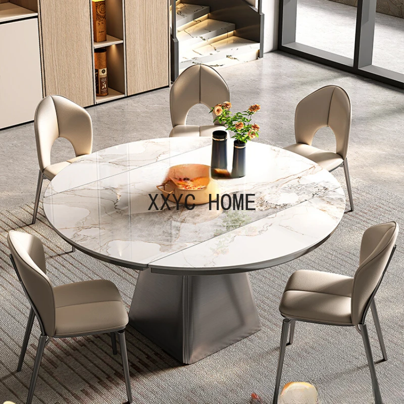 

Retractable Stone Plate Dining Table Variable round Table High-End Home Modern Minimalist Dining Tables and Chairs Set