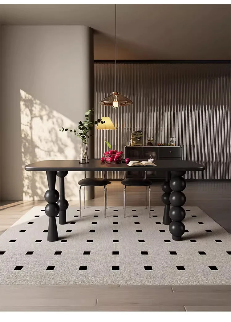 

Italian-Style Light Luxury Solid Wood Rock Plate Dining Table Modern Minimalist Rubber Wood Dining Table Rectangular