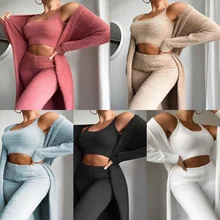 New 3pcs Women Pajama Set Tracksuits Fleece Pyjamas Sets Female Nightwear Keep Warmcardigan  Sleepwear Sexy Lingerie Multicolor
