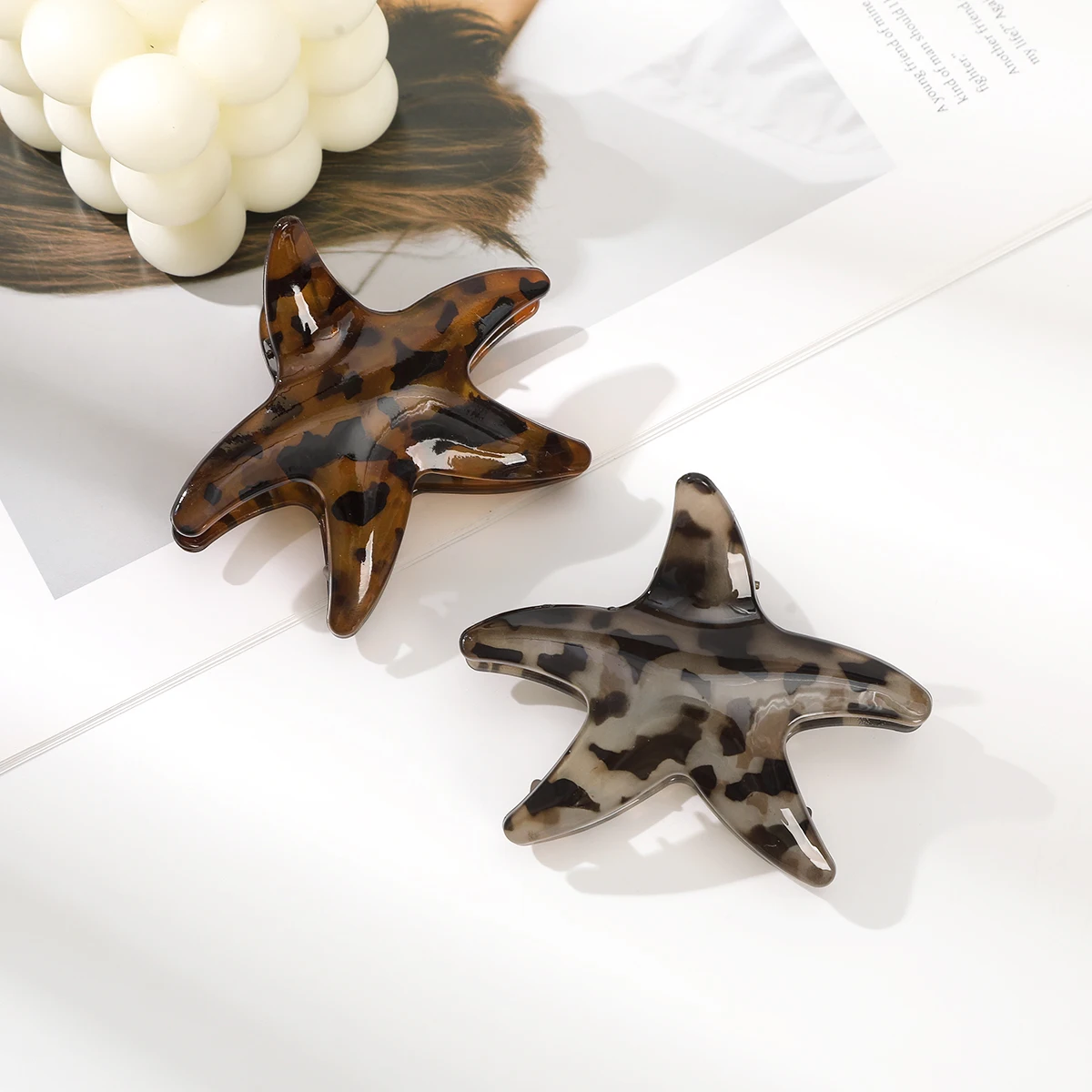 Starfish Leopard Print Clip Claw Women's Korean Half-Tied Hair Clip Claw Shark Clip For The Back Of The Head Hairpin Accessories