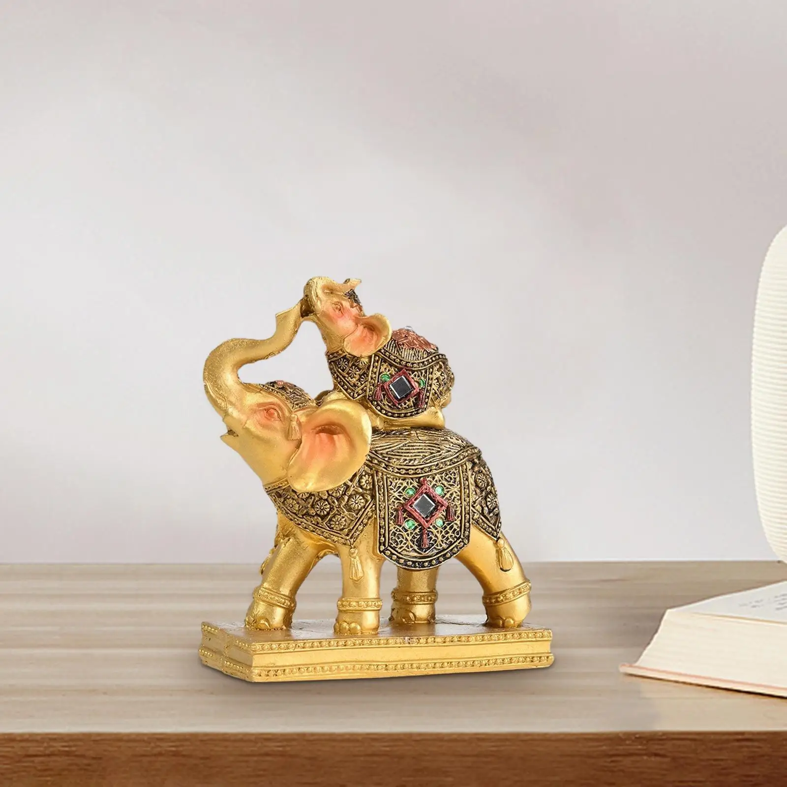 Elephant Statue Elephant Figurines Resin Animal Sculptures Feng Shui for Tabletop NightStand Living Room Party Housewarming