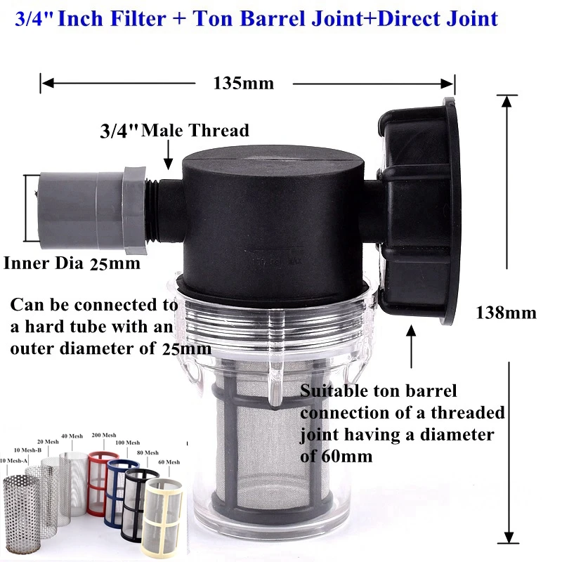 1/2 3/4 Inch Watering Irrigation Filter For IBC Ton Barrel Filter Ton Barrel Joint Garden Hose Connector Aquarium Pump Strainer 