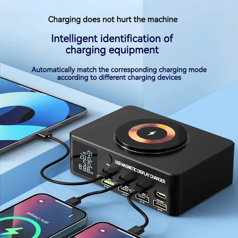 멀티 포트 고속 충전기 스테이션 PD 100W 무선 충전 QC 3.0 디지털 디스플레이, 노트북 아이폰 삼성 맥북 프로용, 140W