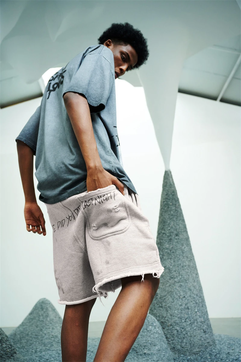 Summer Saint Louis American High Street Sports and Casual Shorts Spicy Ink Graffiti Heavyweight Shorts Men's Fashion VTG