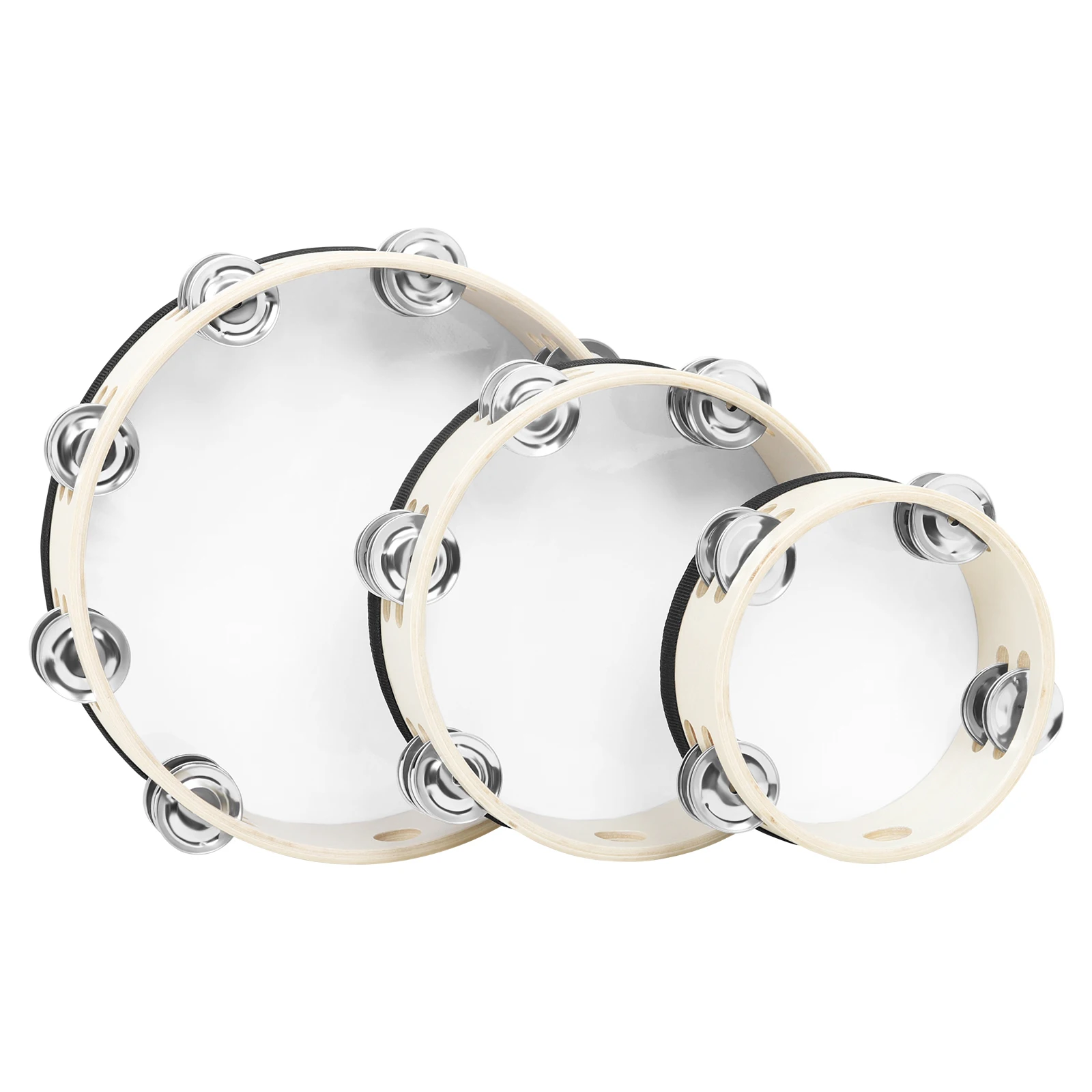 Orff 3Pcs Tambourine 6/8/10 Inch Hand Bell Drum Professional Wooden Tambourine Orff Instrument Early Education Music Gifts