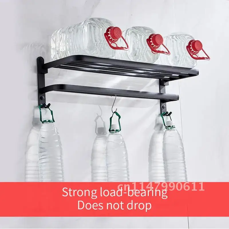 Frosted Black Aluminum Wall-Mounted Folding Bathroom Towel Rack With Hook Rack Shower Room Accessorie Storage Shelf