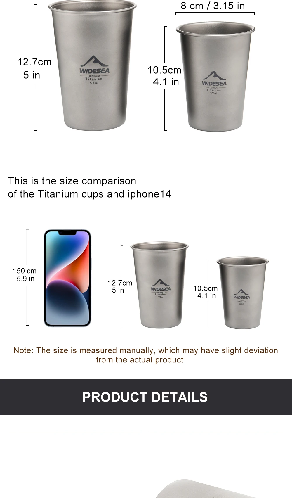 Description Picture 3 of itemWidesea Camping Titanium Beer Glass Mug Cup Tourist Tableware Picnic Outdoor Kitchen Equipment Travel Cooking  Cookware Hiking