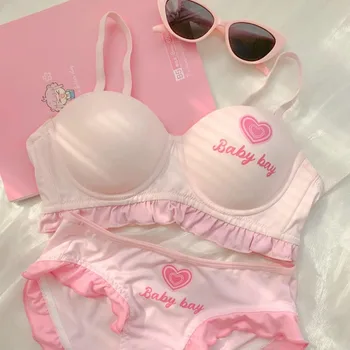 Ensemble de lingerie inspirée de Lolita pour petite poitrine, bralette push-up sans fil pour améliorer les courbes, soutien-gorge de style Barbie doux et culotte Tushy