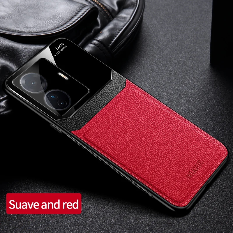 KEYSION Fashion Schutzhülle für VIVO T1 5G T1 Pro 5G India S15E, Leder, Glas, Silikon, Handyrückseite für IQOO Z6, stoßfest _voghion.com