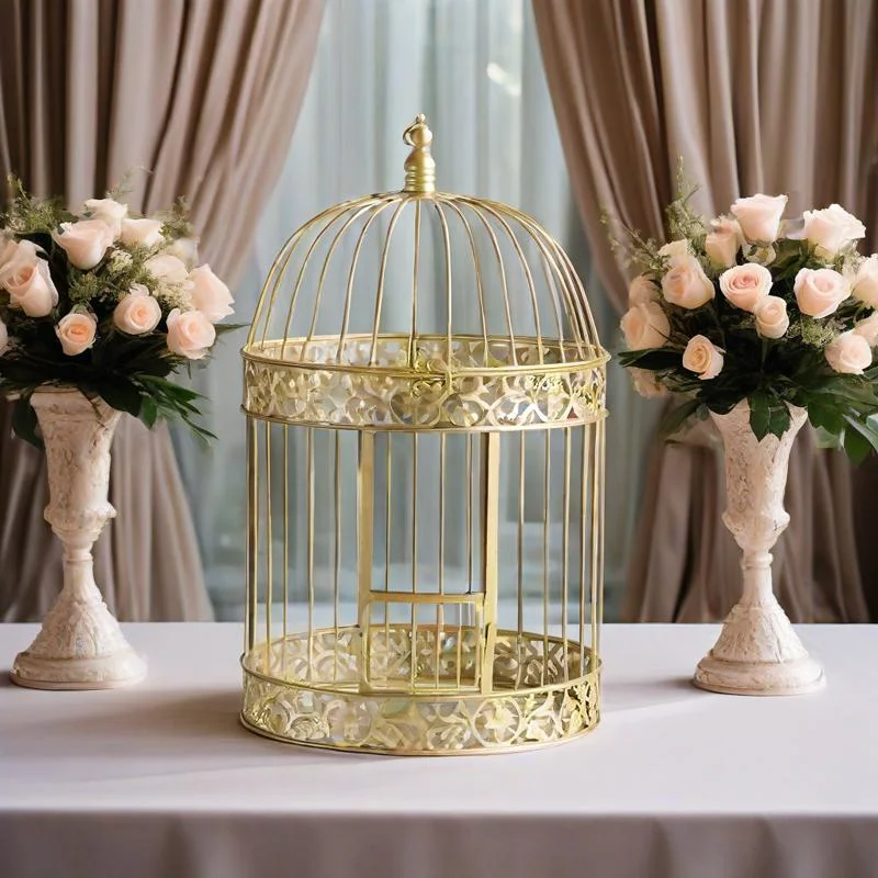 Metal Bird Cage Decoration Gold Wrought Iron Wedding Prop