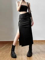 Jupe noire Sexy fendue, Simple, décontractée, assortie avec tout, pour sortie de rue, Cool, Mature, vitalité, personnalité, tendance, jupe basique pour femmes 2
