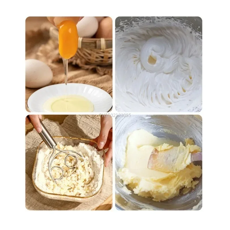 Handheld Bread Mixer Stainless Steel Double Holes Hand Mixer Manual Flour Mixing Stick for Cake Dessert Bread Pastry Pizza Dough