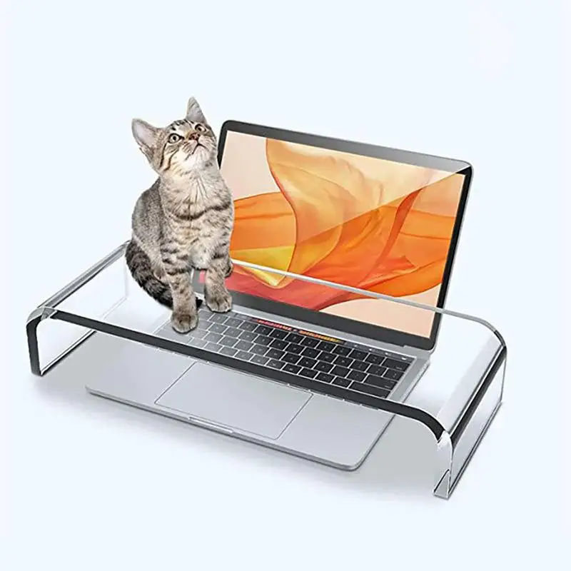 Clear Acrylic Desktop Computer Riser Stand Economize Espaço de Armazenamento Organizador de Mesa para Monitor de Computador Portátil - Imagem 3