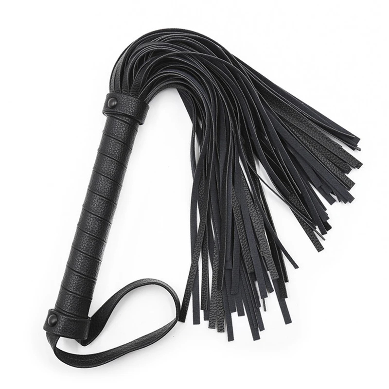 

42CM Black PU Leather Horse Whip, Horse Training Flogger Horse Whips, PU Leather Whip with Rivet Inlay Handle
