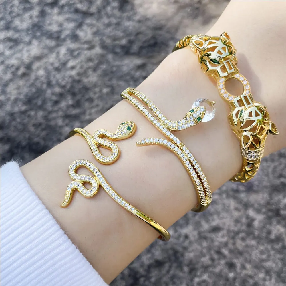 Zircon Leopard Head Bracelets For Women Men Stainless Steel Simple Twist Buckle Design Open Nail Bracelet Ornament Party Jewelry bangle bracelet,stainless steel bracelet,zircon bracelet