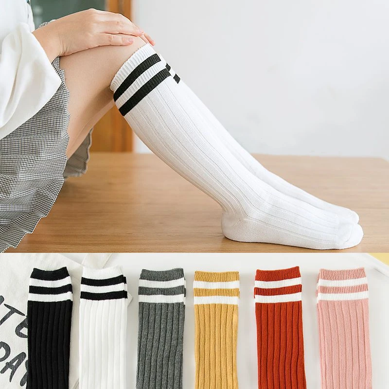 

5 Pairs/lot Kids Knee High Long Socks Soft Cotton Black White Stripes Children Sports Socks Boys Girls Classic Preppy Style Sock