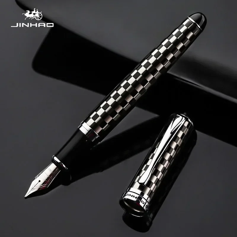 JINHAO X750 실버 스테인리스 스틸 만년필, 중형 18KGP 펜촉, 학교 사무용품, 잉크 펜 선물 문구, 럭셔리 브랜드