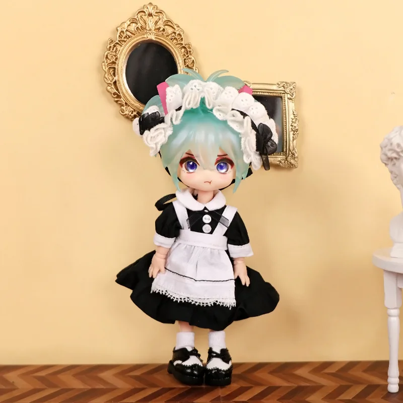 Ob11 Doll Clothes Vintage Maid Outfit Dress Scarf Headwear Set for Obitsu11, GSC, Molly, YMY,1/12 Doll Clothes Doll Accessories 4