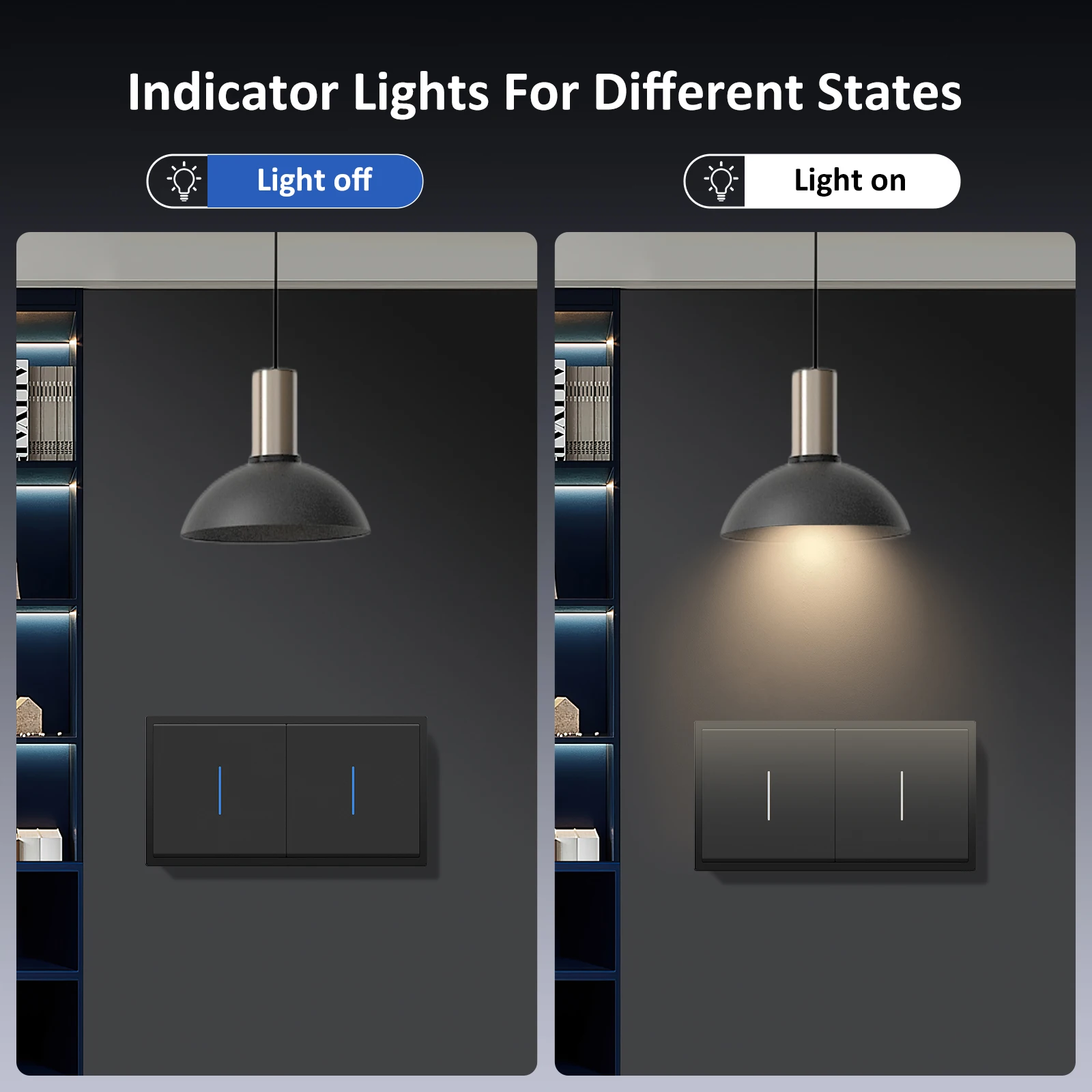 BSEED 1/2Gang Large Buttons Light Switch 1Way Double EU Wall Switches With and Without LED Neon Indicator Lights Plastic Panels