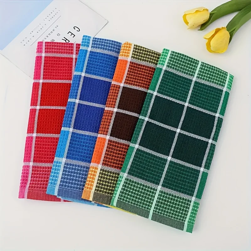 Set of 6 Soft and Absorbent Plaid Kitchen Towels - Stylish, High-Quality, Multi-Functional Dishcloths for Drying and Home Cleaning