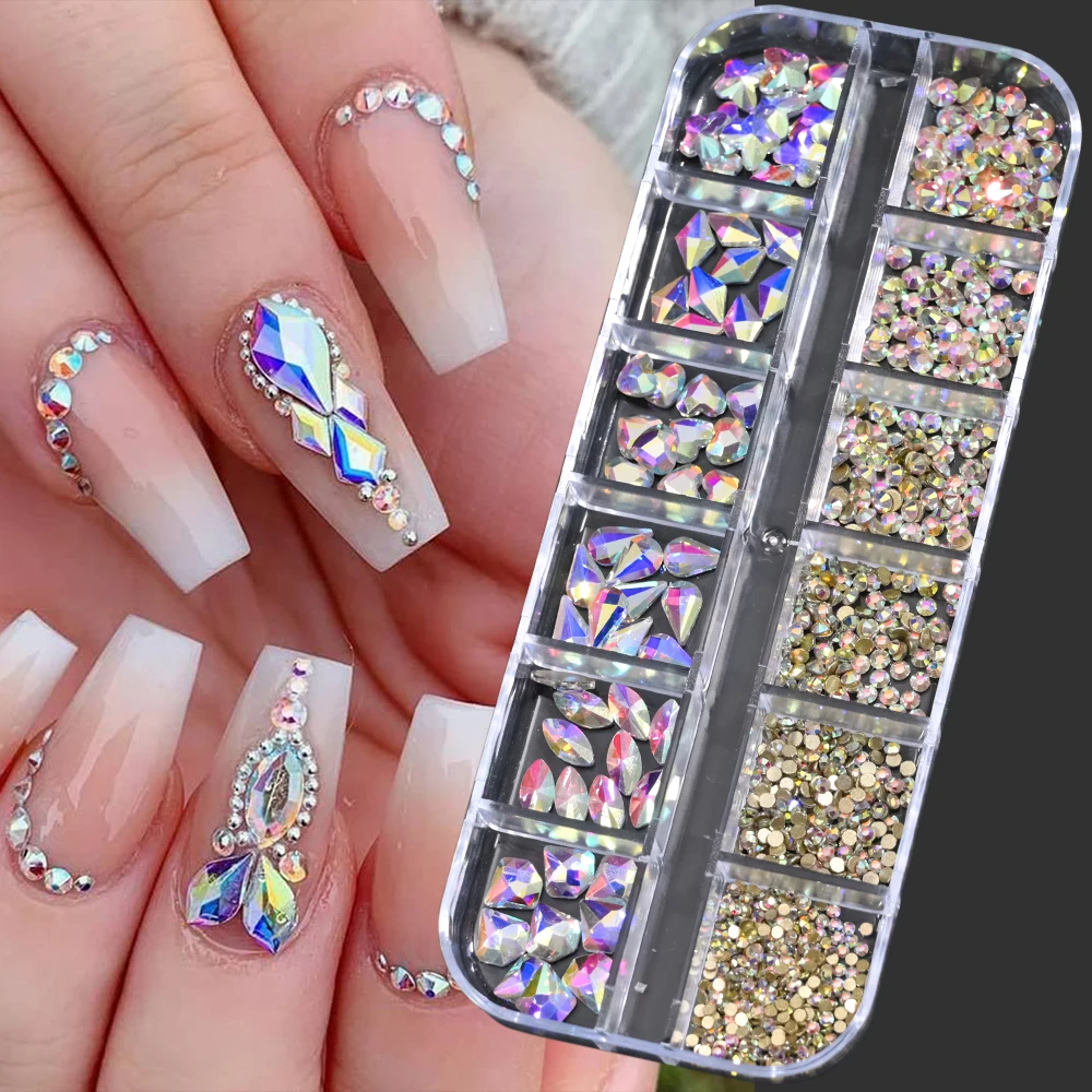 3D Nail Charms Rhinestones for Nails Mix Shapes Crystals Shiny Color Gems  Design Multi Sized Diamonds Art Decoration - style 1 