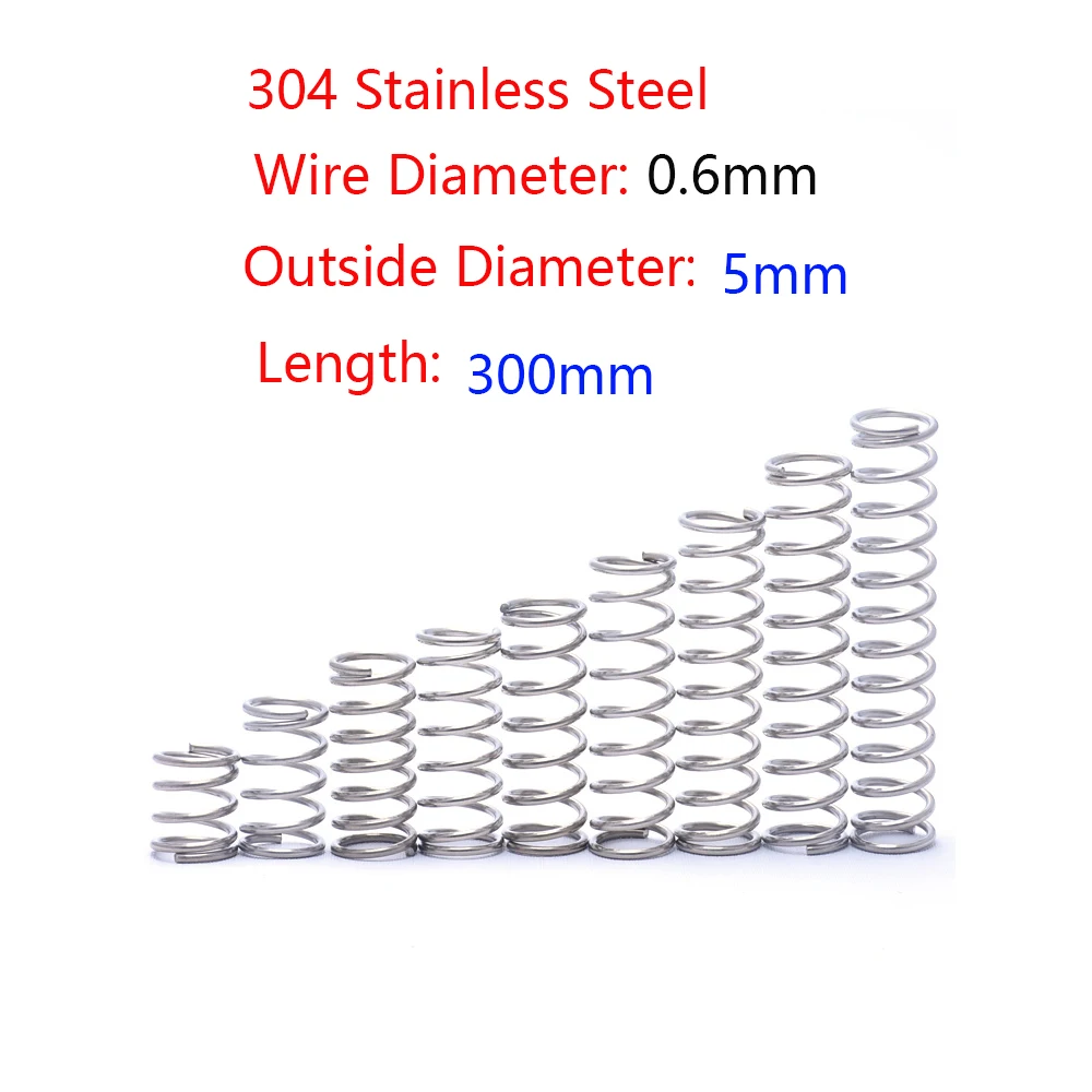 

10 шт., пружинная проволока из нержавеющей стали 304, Диаметр 0,6 мм, внешний диаметр 5 мм, длина 300 мм